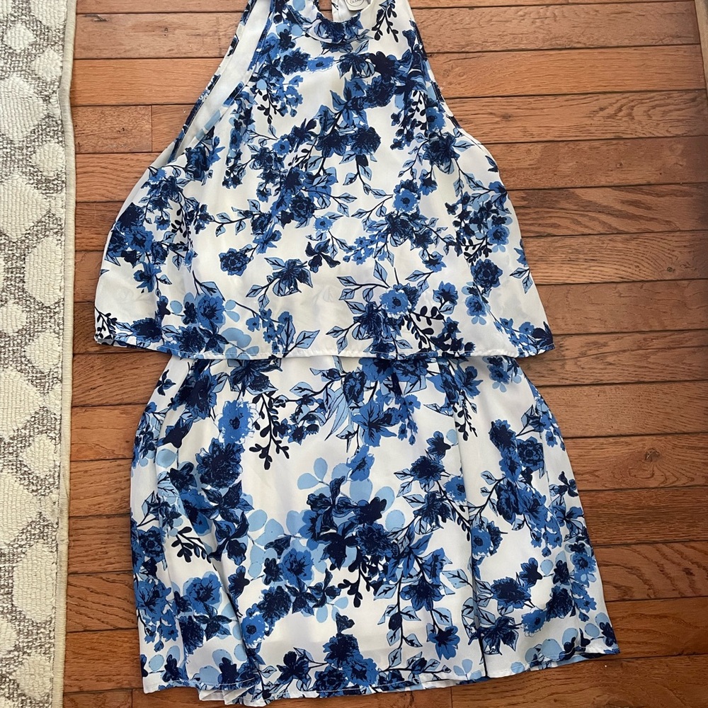 Paper Crane Blue and White Floral Halter Dress